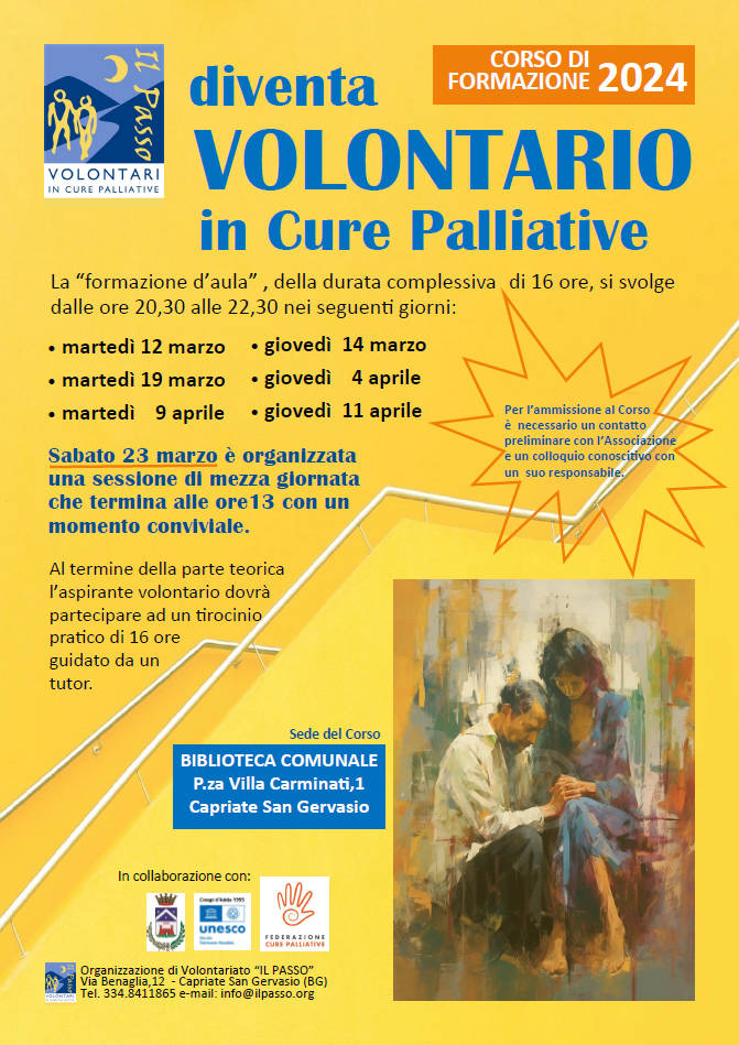 Corso di formazione 2024 per Volontari in Cure Palliative